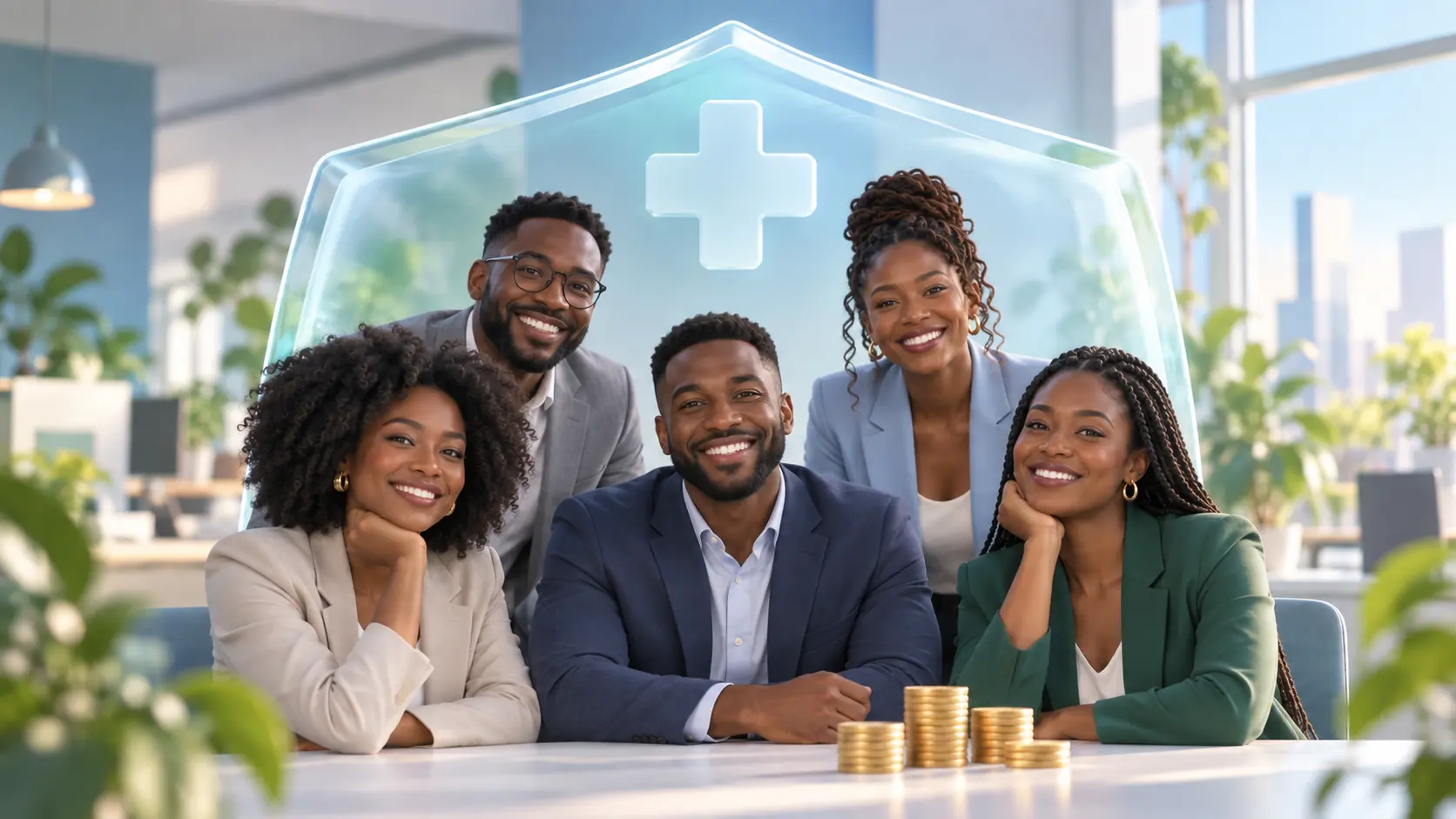 Employés souriants protégés par une assurance maladie de groupe en Côte d'Ivoire